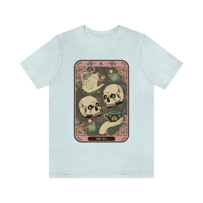 The Tea Tarot Card Unisex T-Shirt | Spill the Tea Shirt | Funny Tarot Card Shirt | Gossip Shirt | Witchy Gift | Tarot Shirt | Witchy Shirt Heather Ice Blue