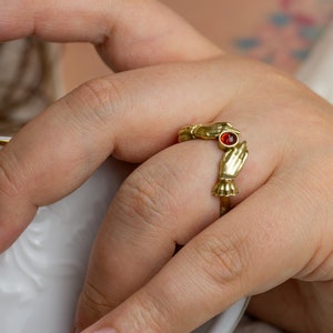 Victorian Memento mori ring. Brass hand Mourning witchy jewelry. Friendship Garnet ring. Divination Moonstone jewelry. Onyx gothic amulet.