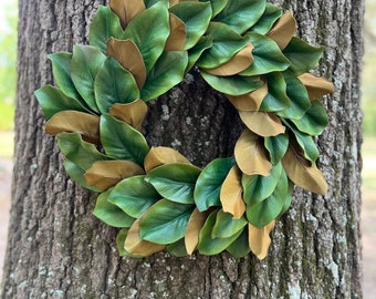 Magnolia Leaf Wreath for Front Door, Year Round Wreath, Greenery Wreath, Farmhouse Mantel Wreath, Wall Decor, Realtor Closing Gift Idea