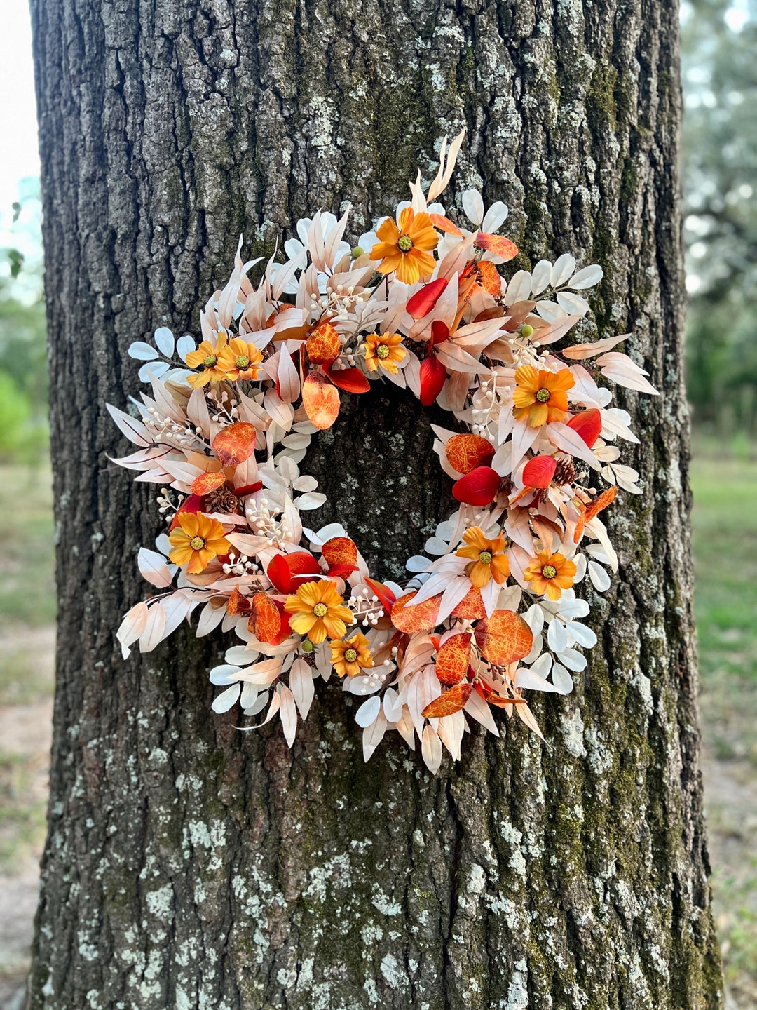 Fall Wreath for Front Door, Autumn Wreath With Harvest Gold Cosmos ...