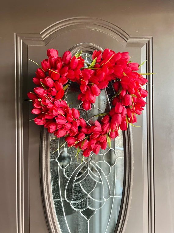 Tulip Heart Wreath for Front Door Valentine's Day Decor -  in
