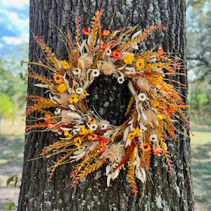 Fall Wildflower Wreath for Front Door, Faux Dried Flowers Autumn Wreath, Boho Style Fall Wreath, Modern Farmhouse Wreath, Rustic Fall Decor