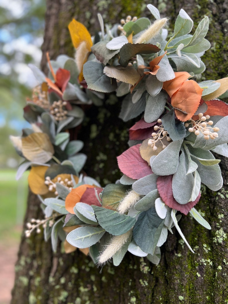 Fall Lambs Ear Wreath With Cream Berries Fall Aspen Leaf and Etsy