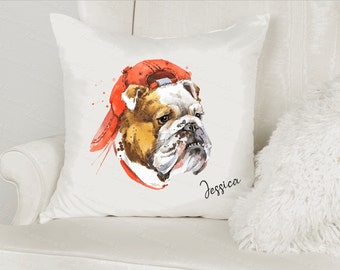 British Bulldog Cushion Cover, Personalised Bulldog Pillow, British Bulldog Lover Gifts, Bulldog Home Decor