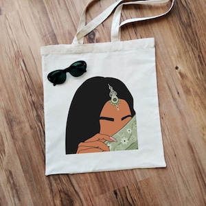 Sharmili desi girl tote bag, desi pop art tote bag, aesthetic desi girl tote bag
