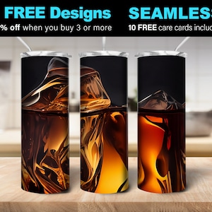 Whisky Seamless 20oz Skinny Tumbler, Sublimation design, PNG, Instant Digital DOWNLOAD ONLY (267)