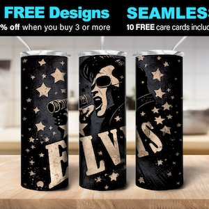 Elvis Seamless 20oz Skinny Tumbler, Rock n Roll Sublimation design, PNG, Instant Digital DOWNLOAD ONLY (257)
