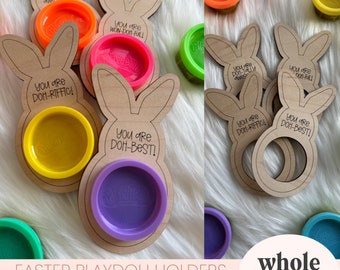 Easter Playdoh Holder, Cute Sunday School, Wooden Bunny Easter Gifts, Unique Classroom Easter, Montessori Easter, Bunny Playdoh, Easter Play