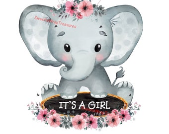 It's A Girl, Baby Shower, Baby Elephant Pink Balloons, New Baby, Baby Girl Clip Art, Instant Digital Download PNG & JPEG