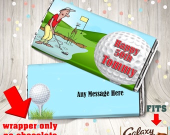 Personalised Golf novelty chocolate bar wrapper Happy Birthday fits galaxy 110g Birthday Gift Dad Brother Grandad friend retirement