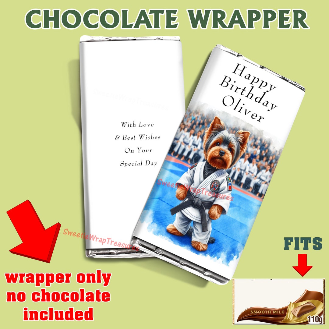 Yorkie Wrapper Personalised JUI JITSU Chocolate Bar Wrapper, Yorkshire Terrier ...