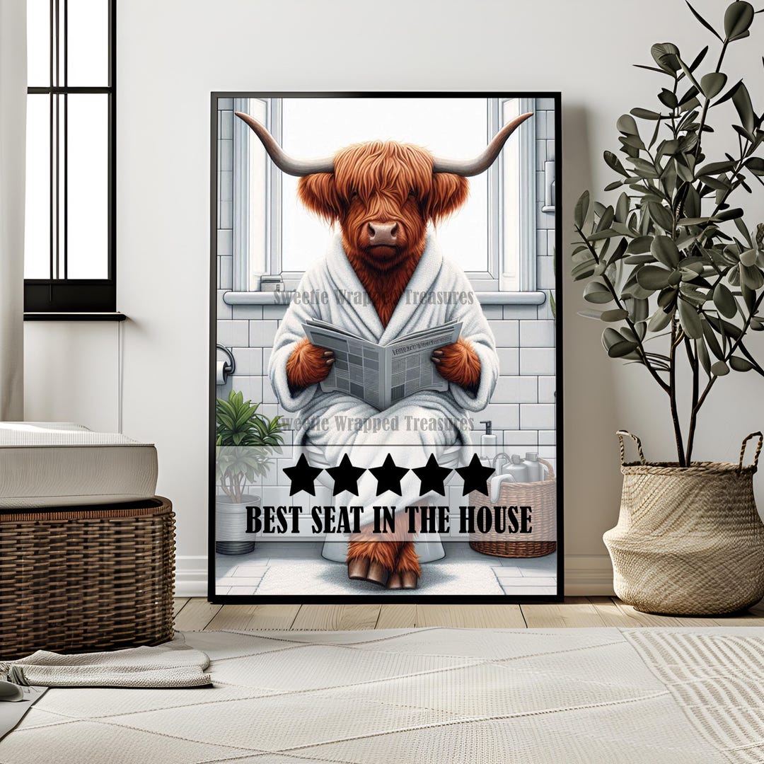 Highland Cow on Toilet, Wall Art, Funny Bathroom Decor, Highland Cow on ...