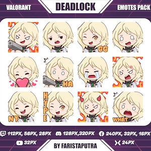 Deadlock Valorant Twitch Emotes, Chibi Deadlock Valorant Twitch Emotes, Cute Deadlock Twitch Emotes, Anime Emote, Discord Emoji