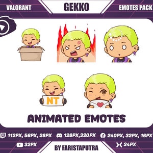 Gekko Valorant Animated Twitch Emotes, Chibi Animated Gekko Valorant Twitch Emotes, Cute Gekko Twitch Emotes, Anime Emote, Discord Emoji