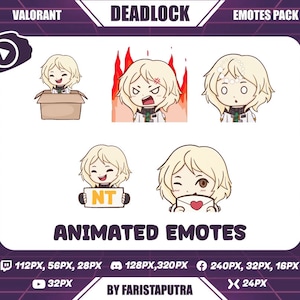 Deadlock Animated Valorant Twitch Emotes, Chibi Animated Deadlock Valorant Twitch Emotes, Cute Deadlock Twitch Emotes, Anime Emote