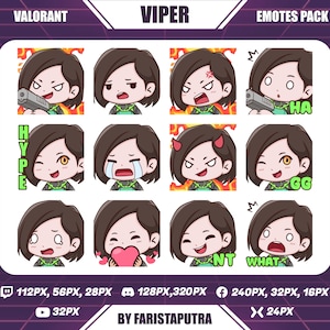 Viper Valorant Twitch Emotes, Chibi Viper Valorant Twitch Emotes, Cute Viper Twitch Emotes, Anime Emote, Discord Emoji by Faristaputra