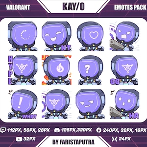 Kay/o Valorant Twitch Emotes, Chibi Kay/o Valorant Twitch Emotes, Cute Kay/o Twitch Emotes, Anime Emote, Discord Emoji by Faristaputra