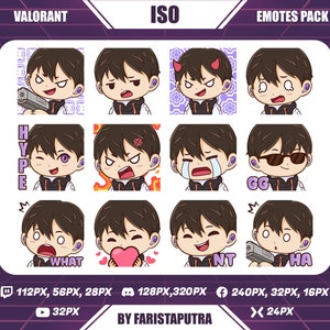 Emotes de Twitch de Iso Valorant, Emotes de Twitch de Chibi Iso Valorant, Emotes de Twitch lindos de Iso, Emote de anime, Emoji de Discord de Faristaputra