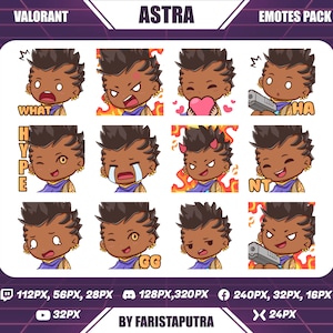 Astra Valorant Twitch Emotes, Chibi Astra Valorant Twitch Emotes, Cute Astra Twitch Emotes, Anime Emote, Discord Emoji by Faristaputra