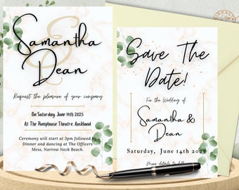 White Eucalyptus Wedding Digital Invitation, Save the date, RSVP + More!