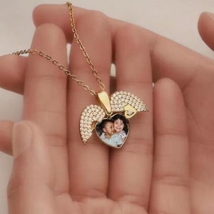 Locket Necklace with Photo Memorial Jewelry, Anniversary Gift, Mom Gift, Mothers Day Gift, Silver Jewelry, Gold Heart Locket