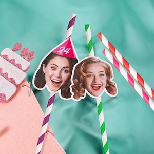 Custom Photo Face Straws, Personalized Birthday Party Decoration 21st 25th 40th, Custom Face Party Decor, Favors, Birthday Straws with Face