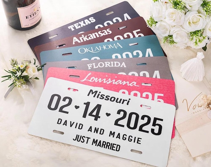Wedding Date License Plate, Just Married Tag for Car, Just Married Sign, Couples Gift Decor, Wedding Shower Gift, Mr & Mrs Honeymoon Car Tag