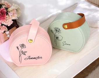 Personalized Jewelry Case, Wedding Gifts, Birth Flower Jewelry Organizer, Travel Jewelry Box, Bridesmaids Gift for bridal Party