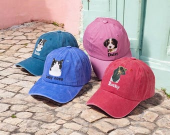 Pet Portrait Baseball Hats, Custom Dog Hat With Dog Photo, Cat Portrait Hat, Personalized Pet Photo, Pet Memorial Gift for Dog Lovers