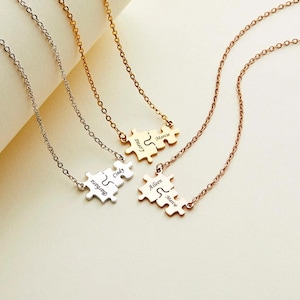 Personalized Name Heart Puzzle Necklace, Best Friends BFF Necklace, Family Friendship Love, Jewelry Pendants Keyring Gift for Couples