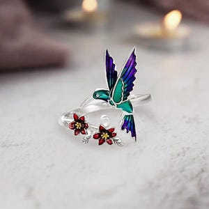 Hummingbird Ring, Adjustable. Sterling Silver. Custom Name Hummingbird Ring, Anniversary, Birthday, Gifts For Women, Mom Gift. Bird Ring