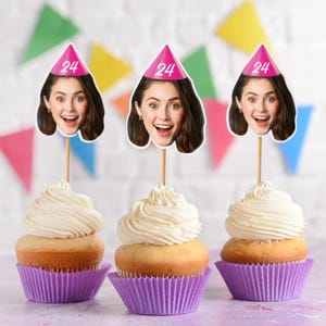 Custom Birthday Photo Cupcake Topper, Big Head Cutout, Birthday Party Decor, Baby Shower, Wedding Engagement, Retirement, Graduation