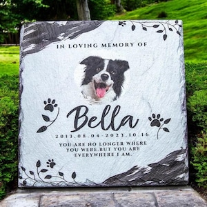 Personalized Custom Granite Dog Cat Memorial Headstone, Waterproof Pet Cemetery Marker with Photo Plaque, Outdoor Garden Stepping Stone