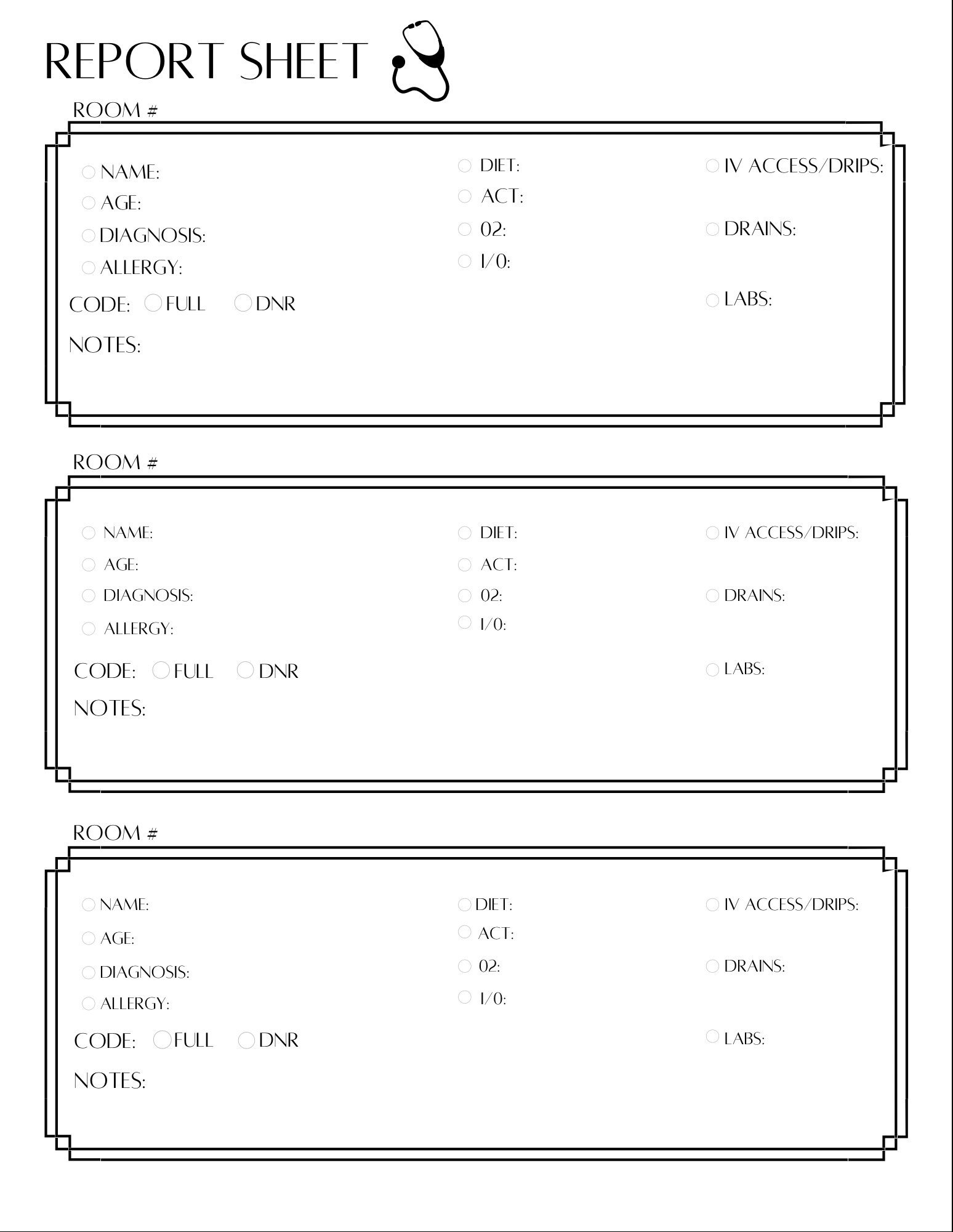 Nurse/cna/nct Report Sheet Printable 3 Patients per Page Etsy