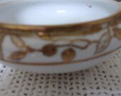 Hand Painted Nippon Small Serving Bowl or Planter Raised Gold Triangles Leaves Moriage White Background Mark on Bottom Green