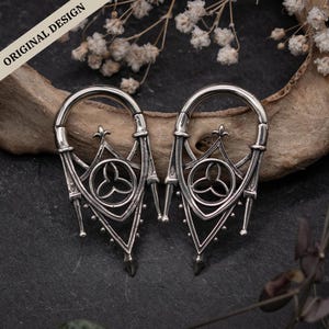 Gothic Arch Ear Weights | Silver or Gold | Ear Hangers | Cathedral | Medieval | Pair | Gothic Tracery