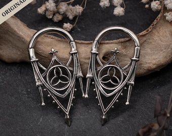Gothic Arch Ear Weights | Silver or Gold | Ear Hangers | Cathedral | Medieval | Pair | Gothic Tracery