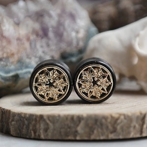 Golden Oracle Mandala Plugs • 10mm - Pair