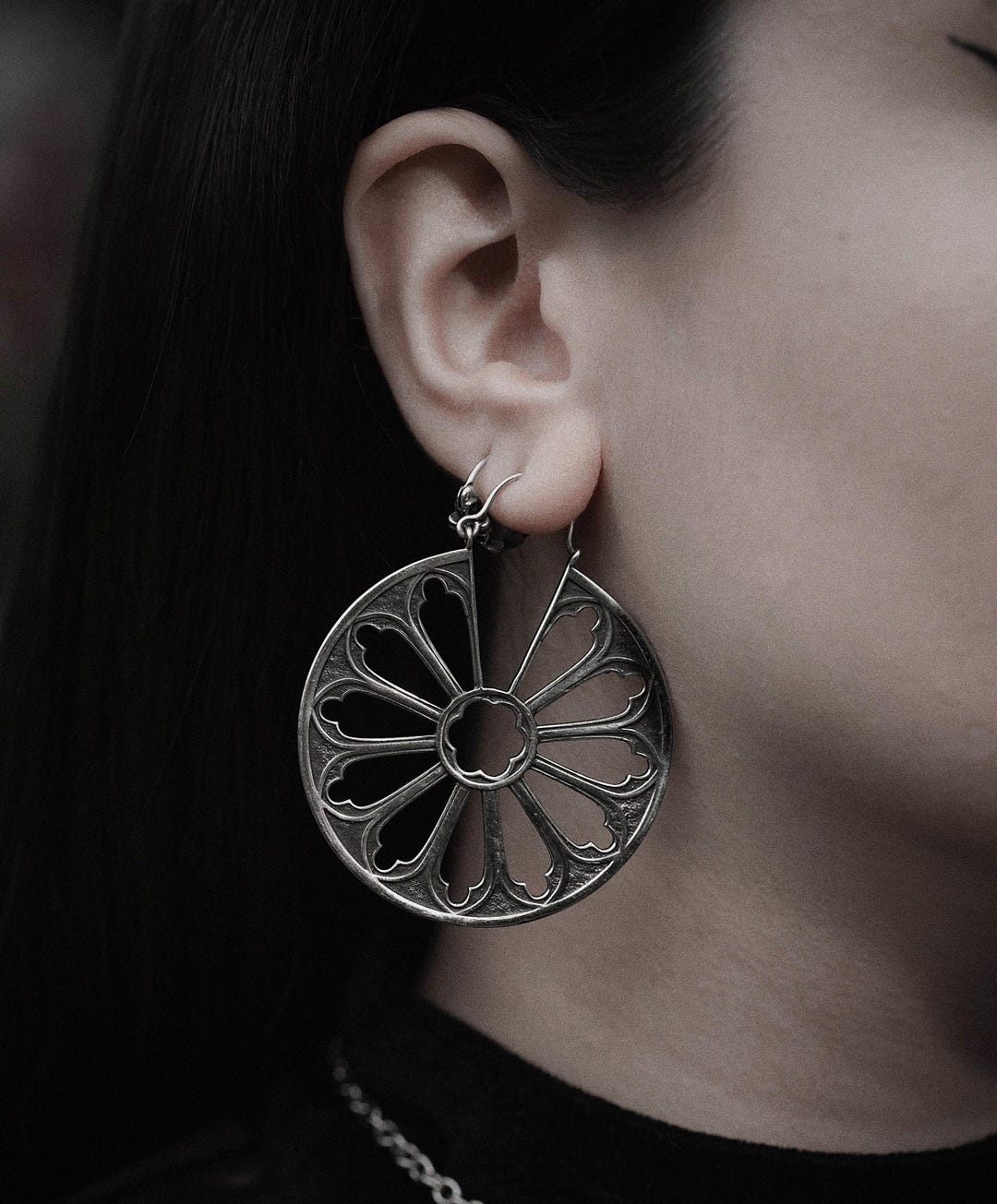 Silver • Cathedral Window Earrings • Hoops • Pair