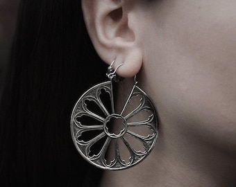 Silver • Cathedral Window Earrings • Hoops • Pair • Gothic Tracery