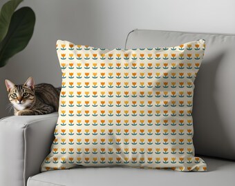 Retro Floral Cushion Cover, Mustard Teal Flower Pillow Cover, 60s Mod Boho Sofa Home Decor, 16x16 18x18