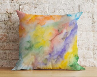 Abstract Art Cushion Cover, Colourful Watercolour Pillow Cover, Modern Vibrant Living Room Decor, 16x16 18x18 20x20