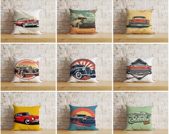Classic Cars Cushion Cover, Vintage Cars Pillow Cover, Old Car