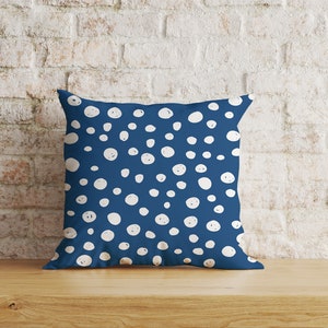 Blue Polka Dots Cushion Covers, Polka Dots Pillow Covers, Decorative Throw Pillow Digital Print Cushion Covers