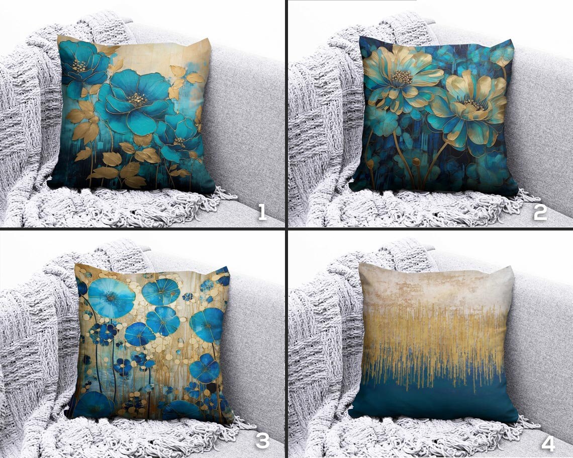 Abstract Blue and Gold Cushions Etsy Canada