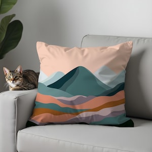 Boho Mountain Pillow Covers, Abstract Landscape Throw Pillows, Modern Minimalist Cushion Covers for Rustic & Cozy Home Decor