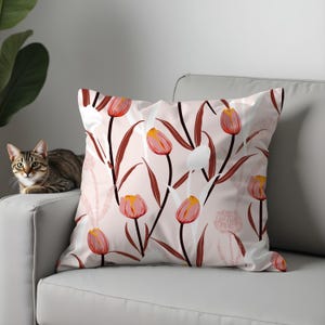Artistic Tulip Pillow Covers, Modern Floral Cushion Case, Botanical Decorative Throw Pillow, Spring Home Decor, 17x17