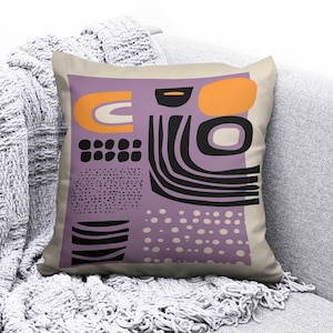 Capa de almofada Boho Lilás, Laranja e Preto, fronha abstrata simples escandinava, almofada decorativa popular, moderna e colorida