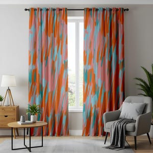 Abstract Expressionist Window Curtains, Colorful Brushstroke Drapes, Vibrant Mid-Century Abstract Curtains, Bold Brushstroke Pattern