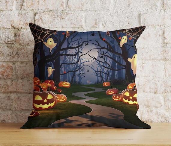 Spooky Halloween Forest Cushion Cover, Enchanted Forest Trail at